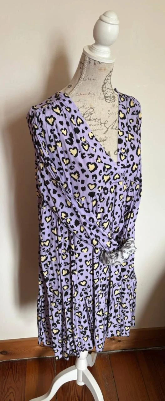 💜 Lilac & Yellow Hearts V-Neck Half-Length Dress - Size U – photo 2